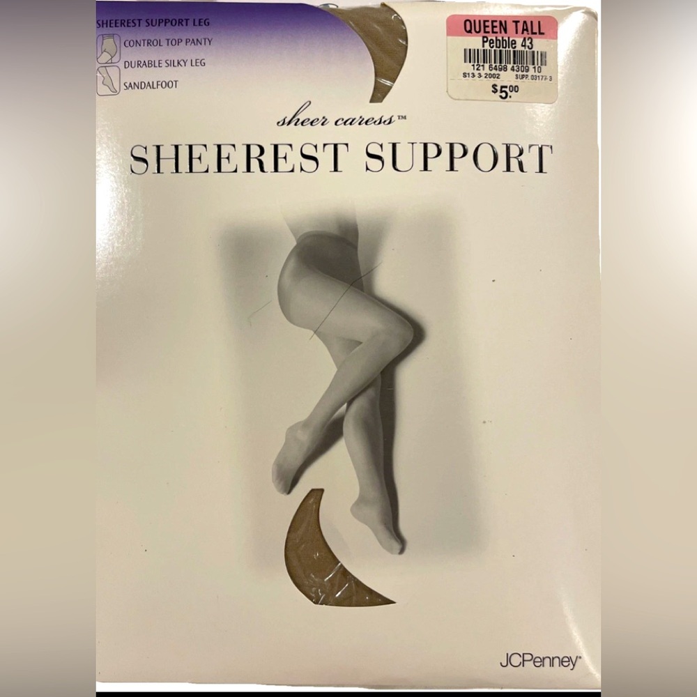 VTG Sheer Caress Sheerest SUPPORT Control Top  Pantyhose Queen Tall “Pebble”